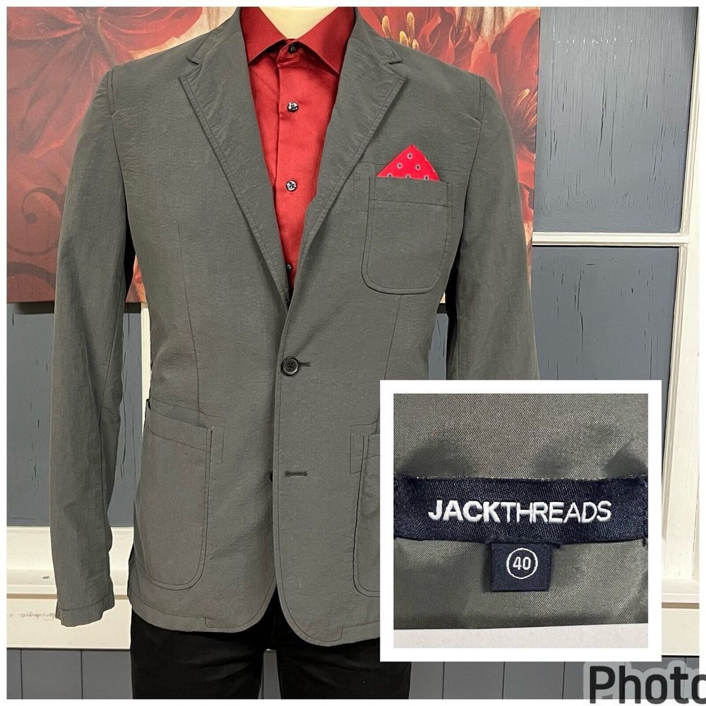 Jack Threads Jacket Sport Coat Mens 40R Gray Nylon Working Cuffs Seersucker